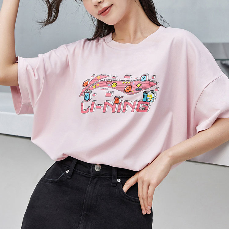 李宁正品短袖女夏季新款休闲圆领涂鸦宽松上衣印花运动T恤AHSR832 - 图1