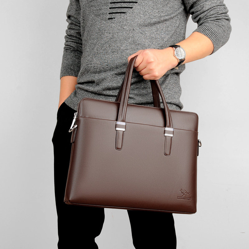 英斐袋鼠男士手提包真皮质感公文包商务牛皮质感单肩手拿斜挎男包,淘宝优惠券,粉丝福利购,淘宝优惠卷