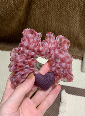 小清新爱心网纱碎花小肠发圈女高级感高马尾温柔风头绳发饰新款