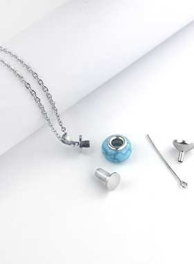 定制文字小图案宠物离世骨灰毛发收藏裂纹圆珠吊坠可打开纪念项链