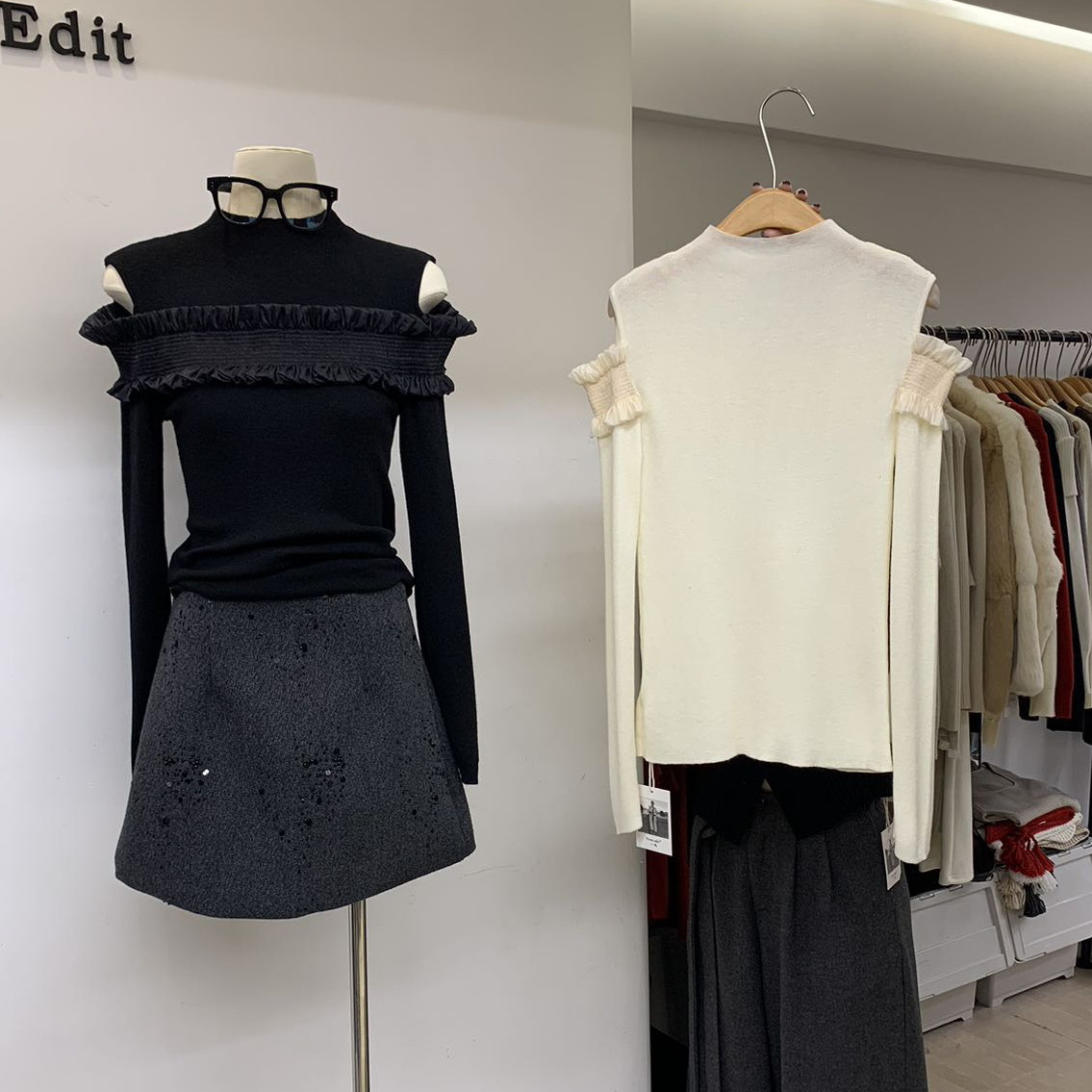 一丸 Yvon edit-早春上新露肩花边袖羊毛上衣针织衫（含6羊毛）73,淘宝优惠券,粉丝福利购,淘宝优惠卷