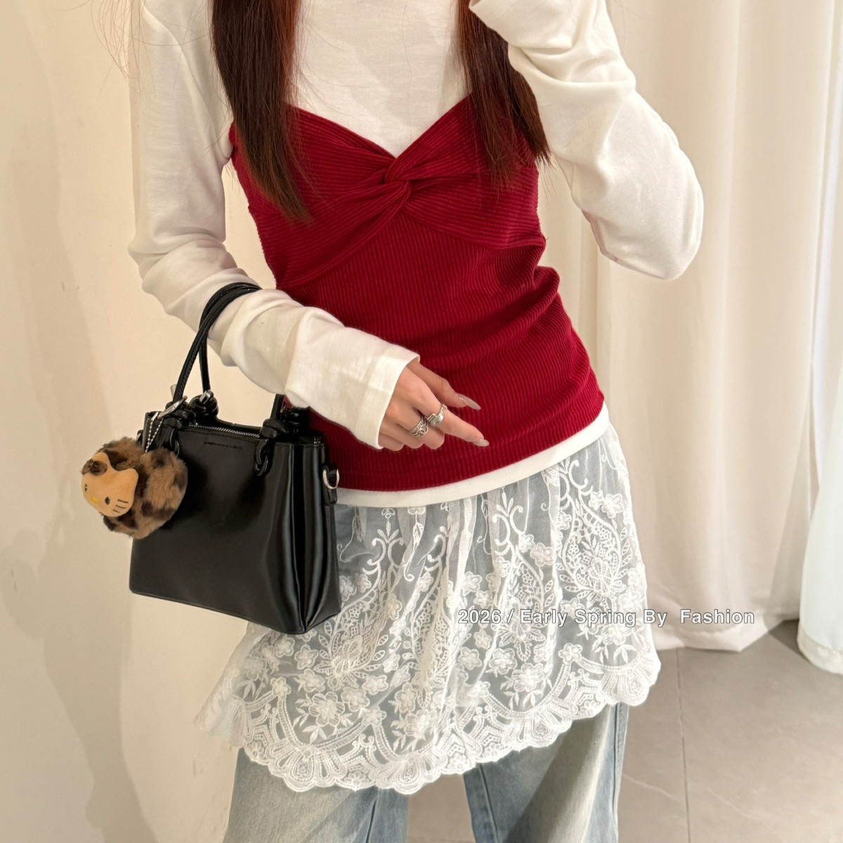 STYLE 风格-百搭温柔气质针织吊带背心+百搭长袖T恤两件套装6736,淘宝优惠券,粉丝福利购,淘宝优惠卷