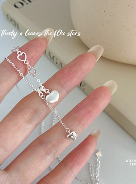 足银999.9纯银爱心项链女款套链小众设计感锁骨链送女友生日礼物