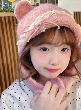 奈里nicein可爱甜美秋冬花边帽子