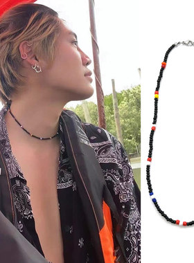 bounprem黑色彩点串珠项链圈麻绳