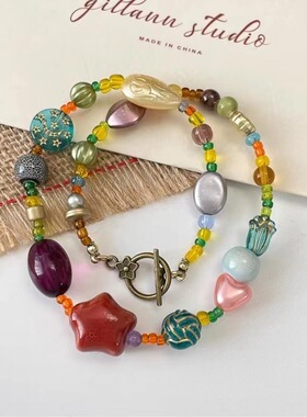 有你的时光里 王灵均 周依然同款彩色串珠项链女百搭多巴胺锁骨链