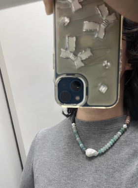 田朴珺同款珍珠天然石算盘珠项链锁骨链毛衣链大气潮个性时尚饰品