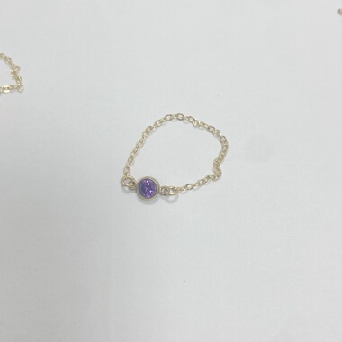 美国14k进口包金锆石链条指环戒指软链链条迷你单颗尾戒不掉色