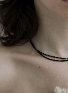 S925银天然黑玛瑙串珠项链女小众设计高级轻奢气质百搭锁骨链
