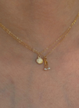 14k包金贝壳项链叠戴百搭锁骨链