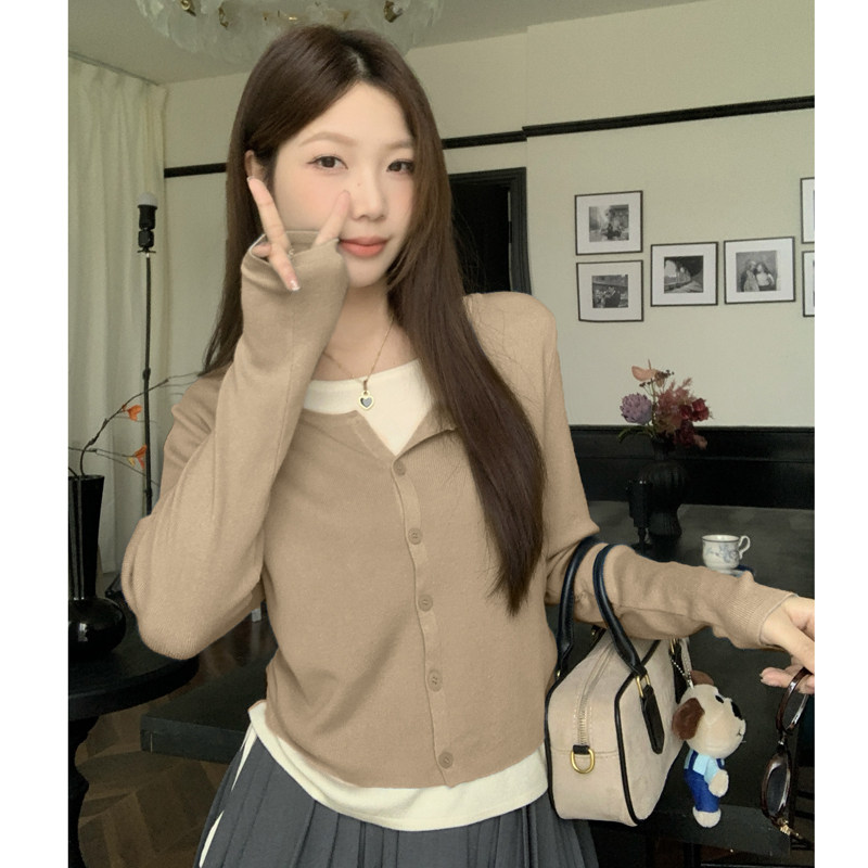 实拍~秋冬新款大码长袖针织衫收腰显瘦假两件毛衣撞色抽绳百搭T恤,淘宝优惠券,粉丝福利购,淘宝优惠卷