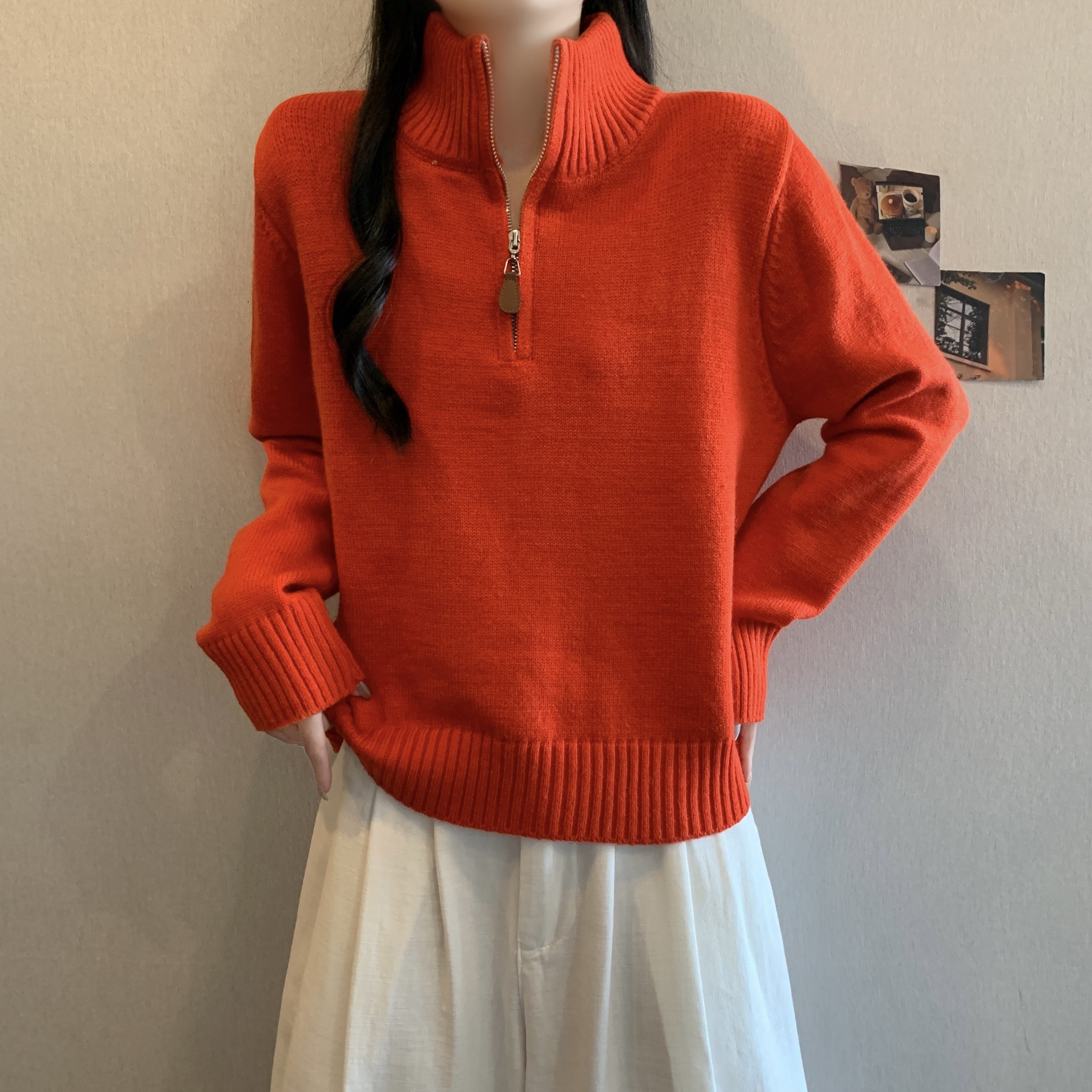 高级灰半拉链立领针织羊毛衫女长袖2025新款巨好看的冬装内搭上衣,淘宝优惠券,粉丝福利购,淘宝优惠卷