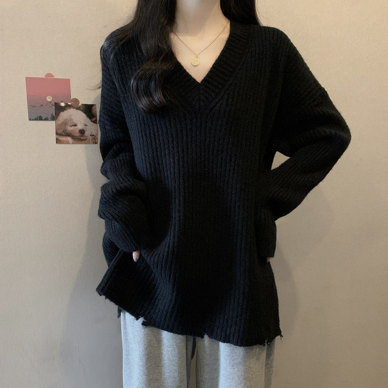 实拍 大码女装秋冬装胖妹妹显瘦毛衣V领软糯慵懒风宽松针织衫上衣,淘宝优惠券,粉丝福利购,淘宝优惠卷