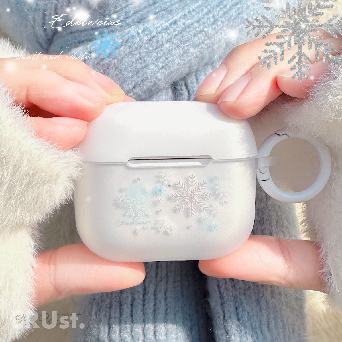 地壳说创意冬日雪花苹果耳机壳适用Airpods1/2/3/4/pro/pro2/3撞色磨砂半透可站立保护套搭配配套挂饰,淘宝优惠券,粉丝福利购,淘宝优惠卷