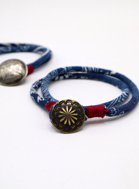 原创设计蓝染古布绳男女手环手链