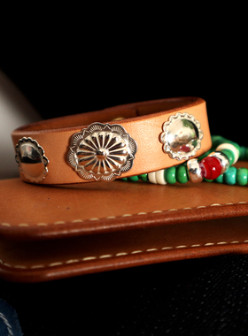 手镯925纯银牛皮休闲复古情侣