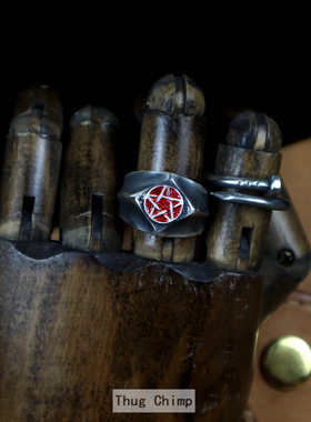 手工制作纯银五芒星休闲风戒指