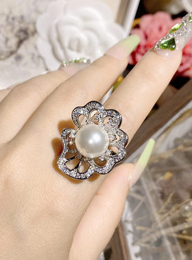 奢华贵妇气质开口指环珍珠戒指