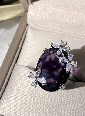 夸张克拉紫水晶戒指蝴蝶璀璨