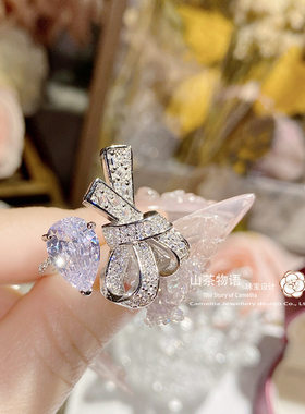 蝴蝶结糖果粉水滴宝石花戒指