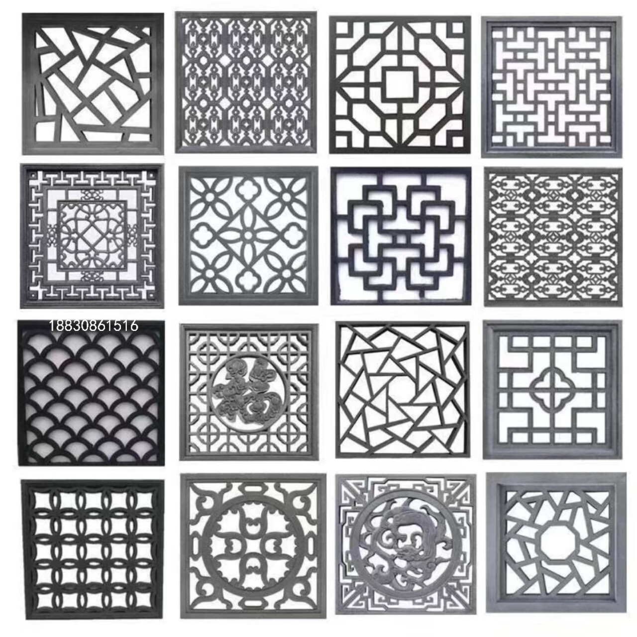 仿古镂空花窗古建水泥花格窗中式庭院装饰围墙窗花长方形回字纹窗