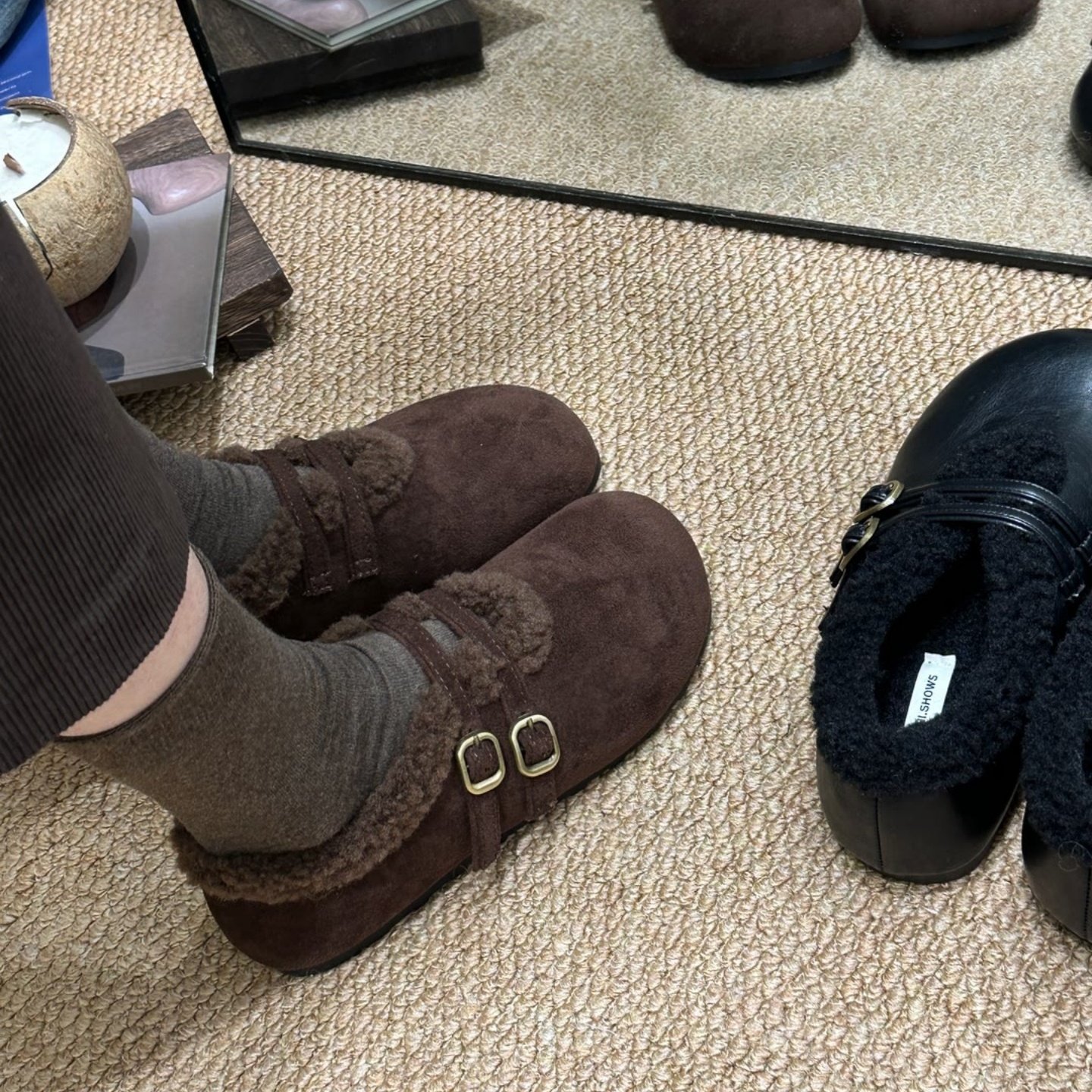 羊皮版~复古圆头平底勃肯鞋毛毛鞋女加绒乐福鞋冬季百搭保暖棉鞋,淘宝优惠券,粉丝福利购,淘宝优惠卷