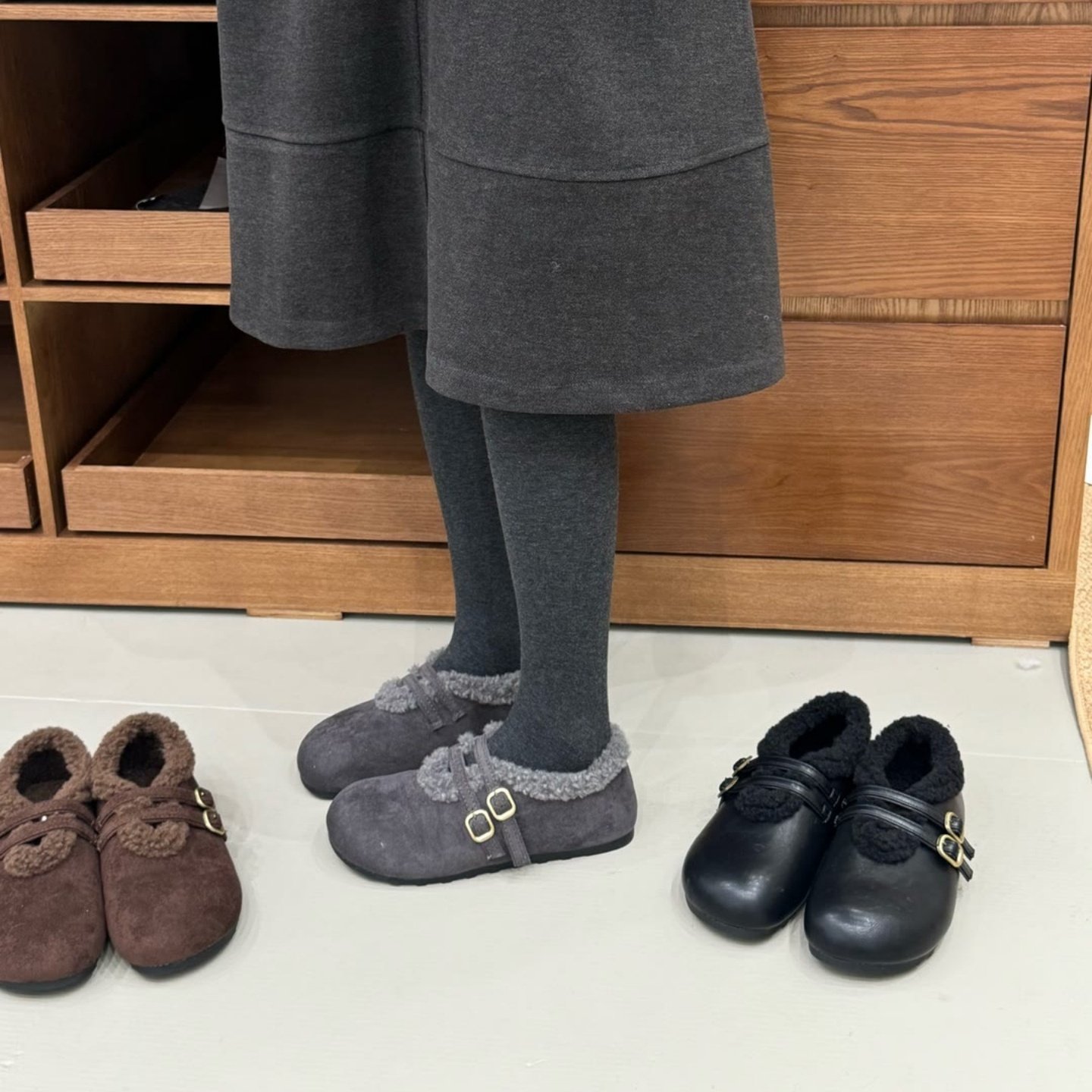 羊皮版~复古圆头平底勃肯鞋毛毛鞋女加绒乐福鞋冬季百搭保暖棉鞋,淘宝优惠券,粉丝福利购,淘宝优惠卷