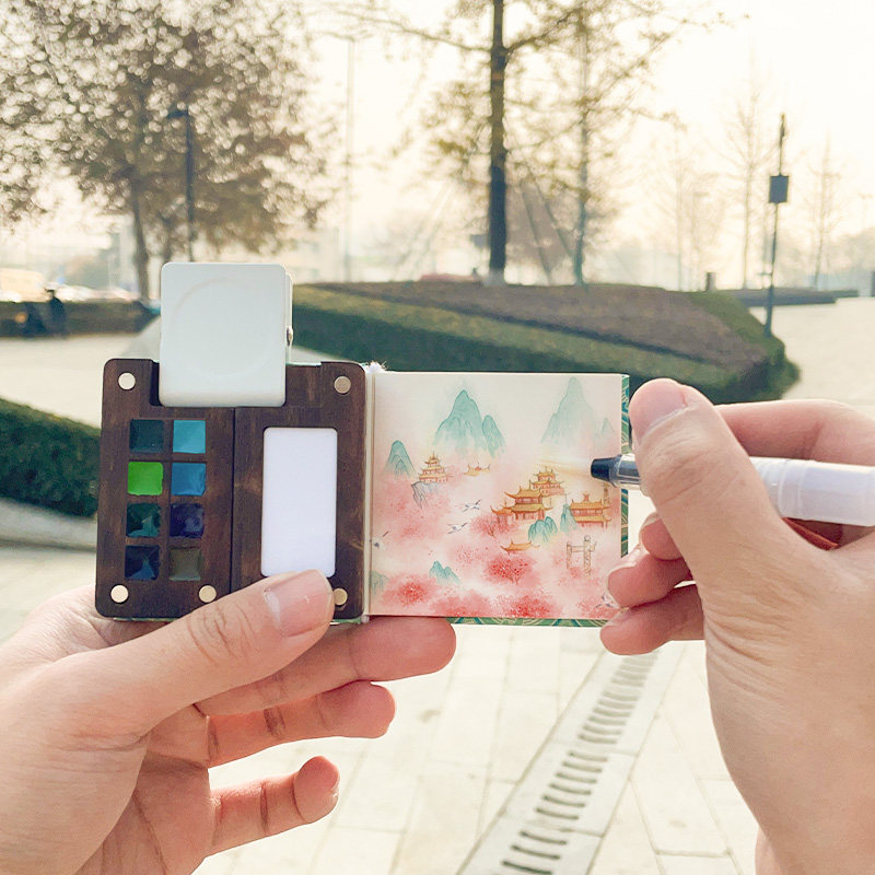 飞乐鸟国风木盒水彩颜料珠光国色国风涂色卷轴文具画板美术套装,淘宝优惠券,粉丝福利购,淘宝优惠卷