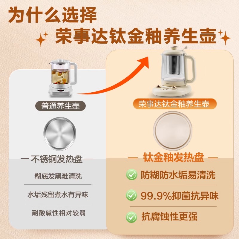 荣事达钛养生壶家用多功能办公室小型烧茶壶电热煮茶器一体花茶壶-图1