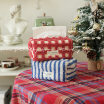 Autumn Winter Christmas New Year Red Huff Gambience Desktop Decorative Tissue Bag Blue Striped Paper Towel Containing bag Art