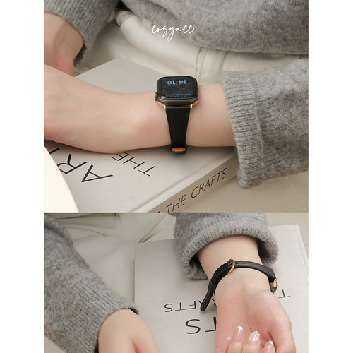 COSYACC 适用applewatch910代se真皮马蹄扣气质苹果s11手表带 - 图0