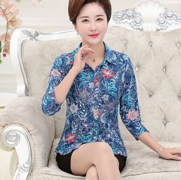 翻领夏季中年打底衫女 60 50 中老年妈妈装衬衫九分袖透气大码上衣 翻领夏季中年打底衫女 60 50 中老年妈妈装衬衫九分袖透气大码上衣