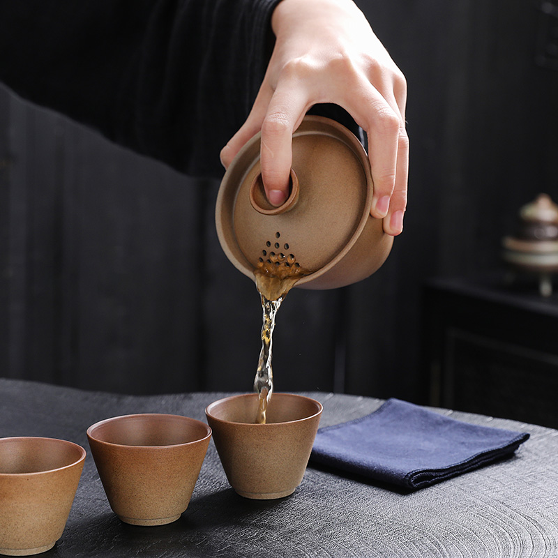粗陶便携式旅行茶具套装快客杯子露营户外旅游泡茶杯一壶三杯茶壶,淘宝优惠券,粉丝福利购,淘宝优惠卷