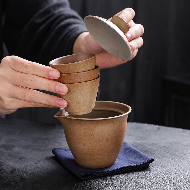 粗陶便携式旅行茶具套装快客杯子露营户外旅游泡茶杯一壶三杯茶壶,淘宝优惠券,粉丝福利购,淘宝优惠卷