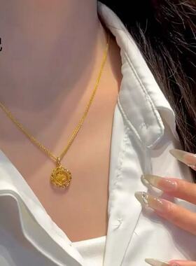 金店同款沙金diy配件织梦网玫瑰花吊坠金色花朵铜镀金锁骨链