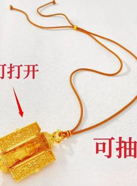 金店同款古法沙金镶钻开门见财神爷吊坠 新中式国潮风财神挂坠