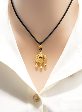 久不掉色如意锁沙金项链子福袋首饰品女款百搭新中式仿真颈链新品