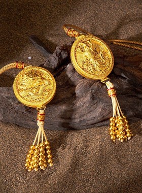 古法黄金色龙凤香囊套链锁包凰吊牌情侣组挂坠婚庆轻奢高级感项链