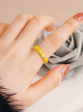 久不掉色沙金戒指女满天星流星雨活口真铜仿黄金尾戒配饰新品