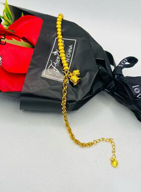 金店同款古法沙金铃兰花手链 精致AB款猫眼珠铃兰花女款手链