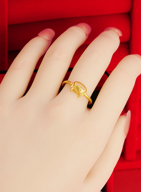 沙金戒指久不掉色设计萌虎开口气质简约时尚女戒指喷砂工艺仿黄金