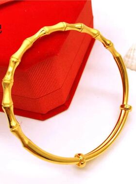 越南沙金女精致古风竹节手镯开口磨砂镯子竹节推拉手镯送妈妈礼物