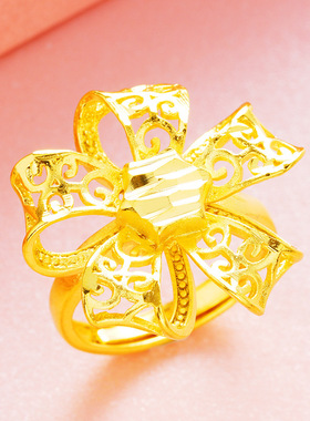 沙金镀黄金蝴蝶结女款大开口戒指  欧币韩版时尚仿黄金硬金饰品