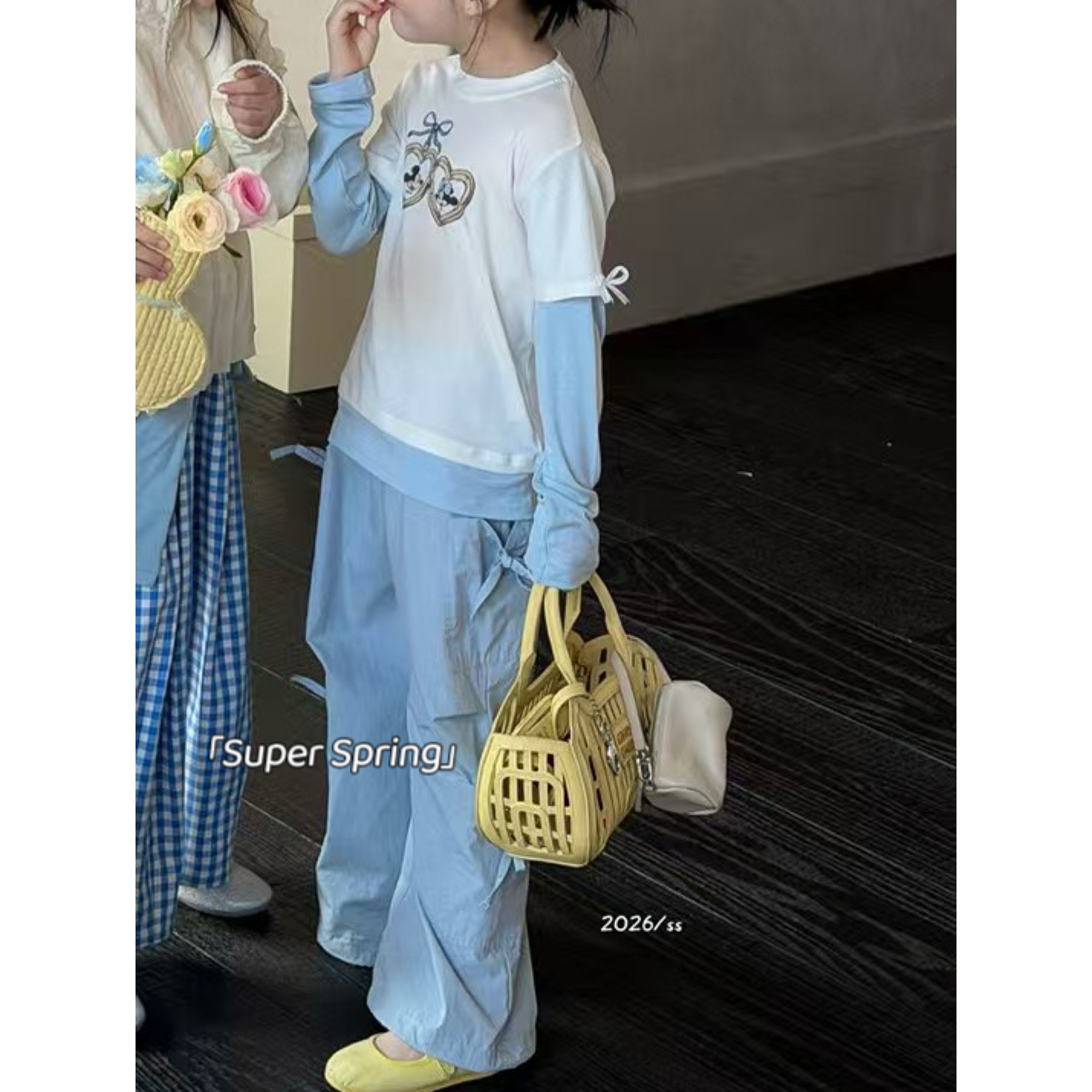 女童26春季新款韩版撞色长袖T恤上衣假两件拼接蝴蝶结套头打底t棉,淘宝优惠券,粉丝福利购,淘宝优惠卷