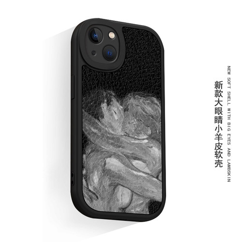 黑白情侣拥抱适用16iphone15苹果14手机壳小众艺术小米13华为P70软mate60pro小羊皮荣耀100防摔oppo全包vivo - 图0