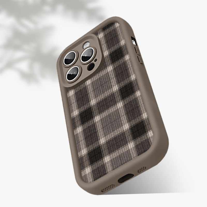 咖啡色秋冬经典黑格子iphone15手机壳适用苹果14小米13华为mate60全包P50荣耀90防摔vivo一加oppo网红ins风潮
