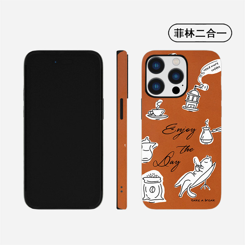 休闲时间咖啡元素iphone15手机壳适用苹果14小米13华为P70二合一mate60荣耀100菲林oppo防摔vivox90复古磨砂