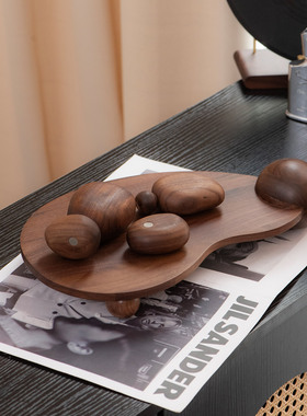 实木平衡石家居摆件客厅轻奢高档