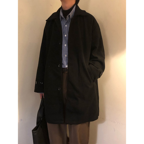 NAGAWL冬季美式复古高级感简约纯色中长款毛呢大衣风衣外套男女潮 - 图1