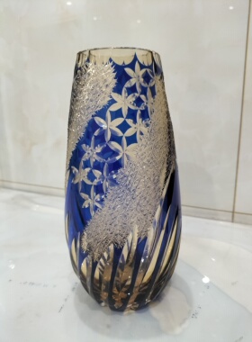 藏品级江户切子风花雪月纯手工水晶玻璃花瓶装饰摆件